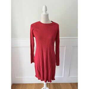 Wild Rose Petite M Red Ribbed Long Sleeve Dress M Excellent Condition